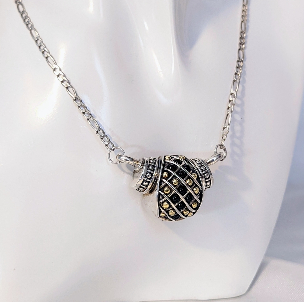 Vintage Lagos Caviar 750 925 Black Onyx and Gold Bead Necklace
